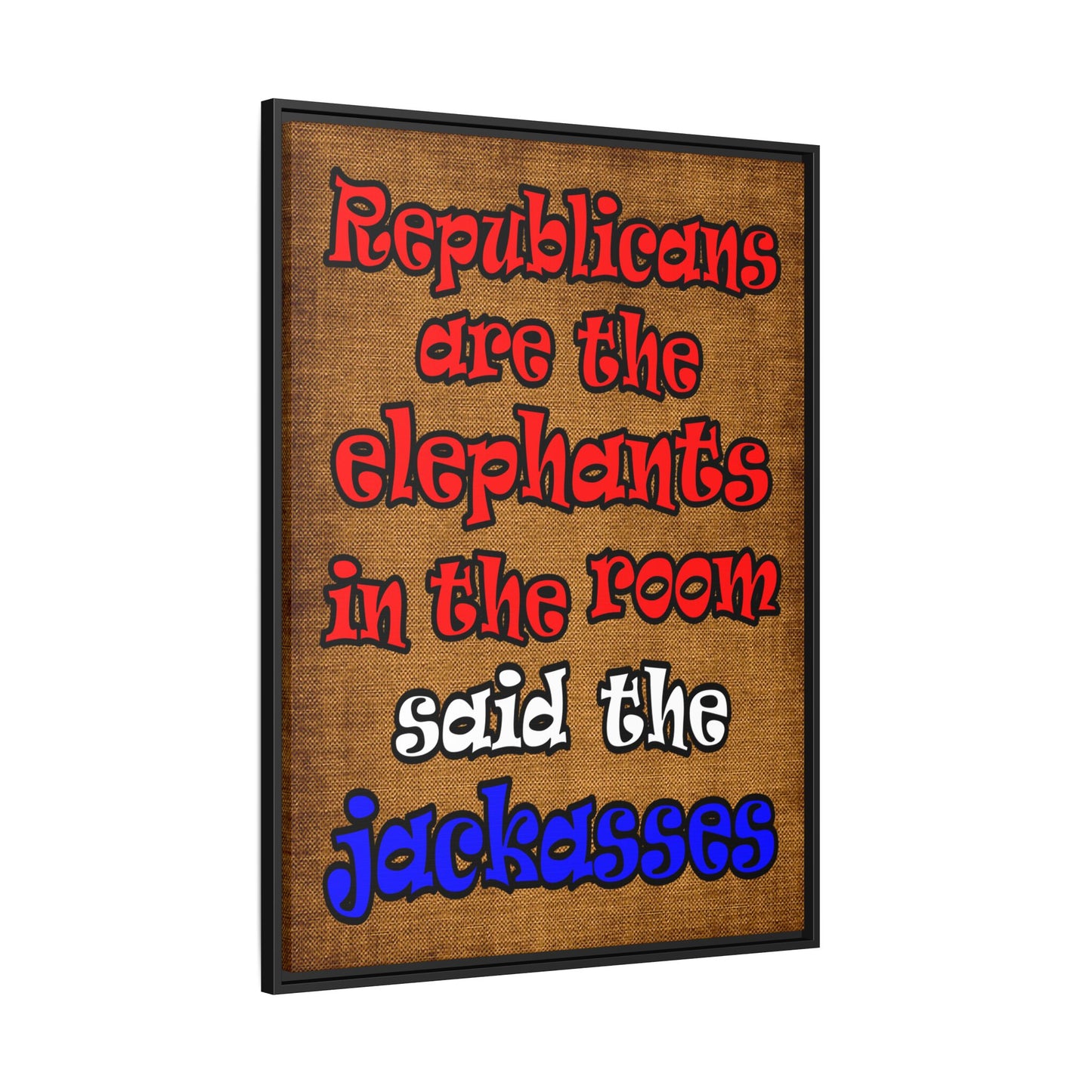 donkeys and elephants - framed canvas art (brown papyrus)
