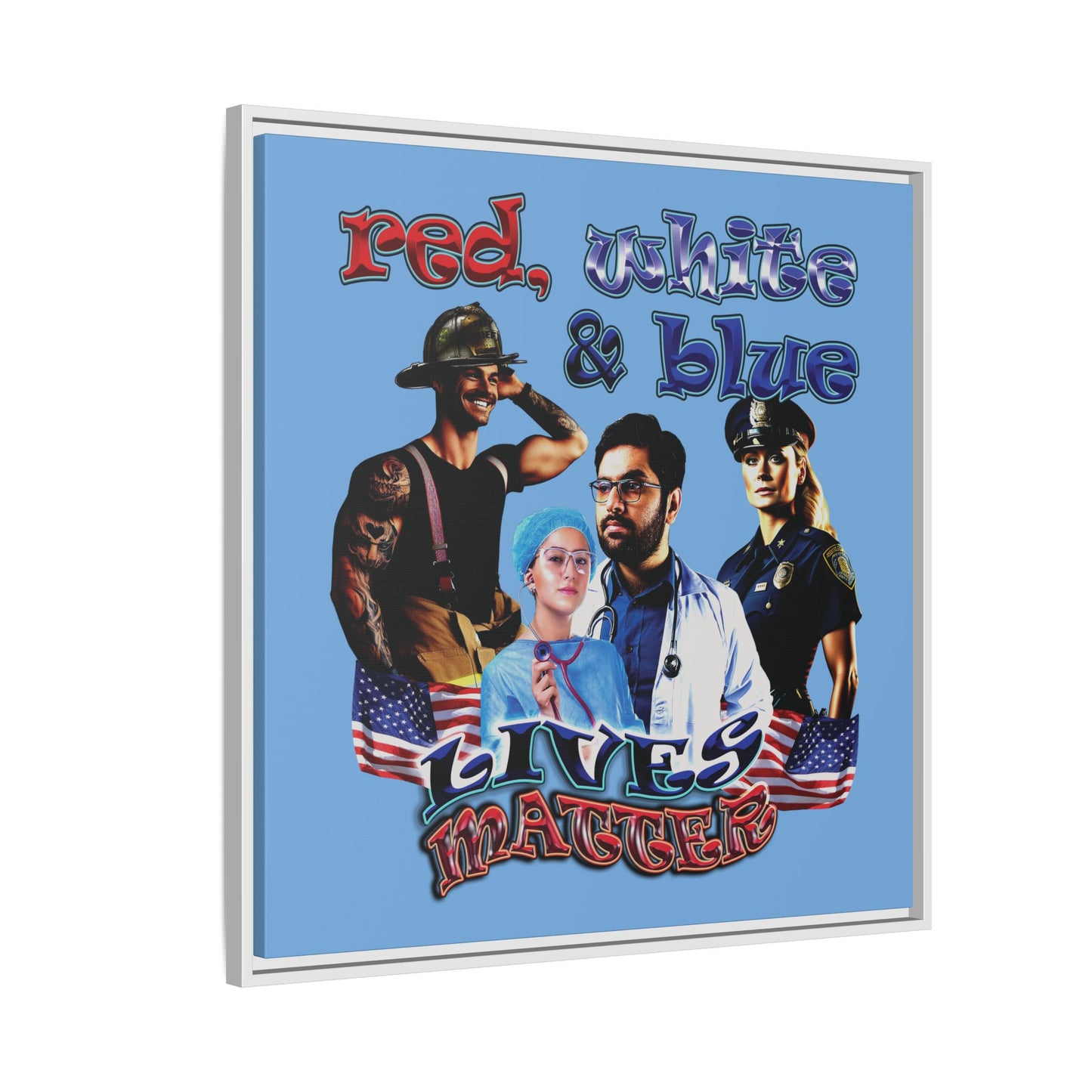 rw&b lives matter - framed canvas art (light blue)