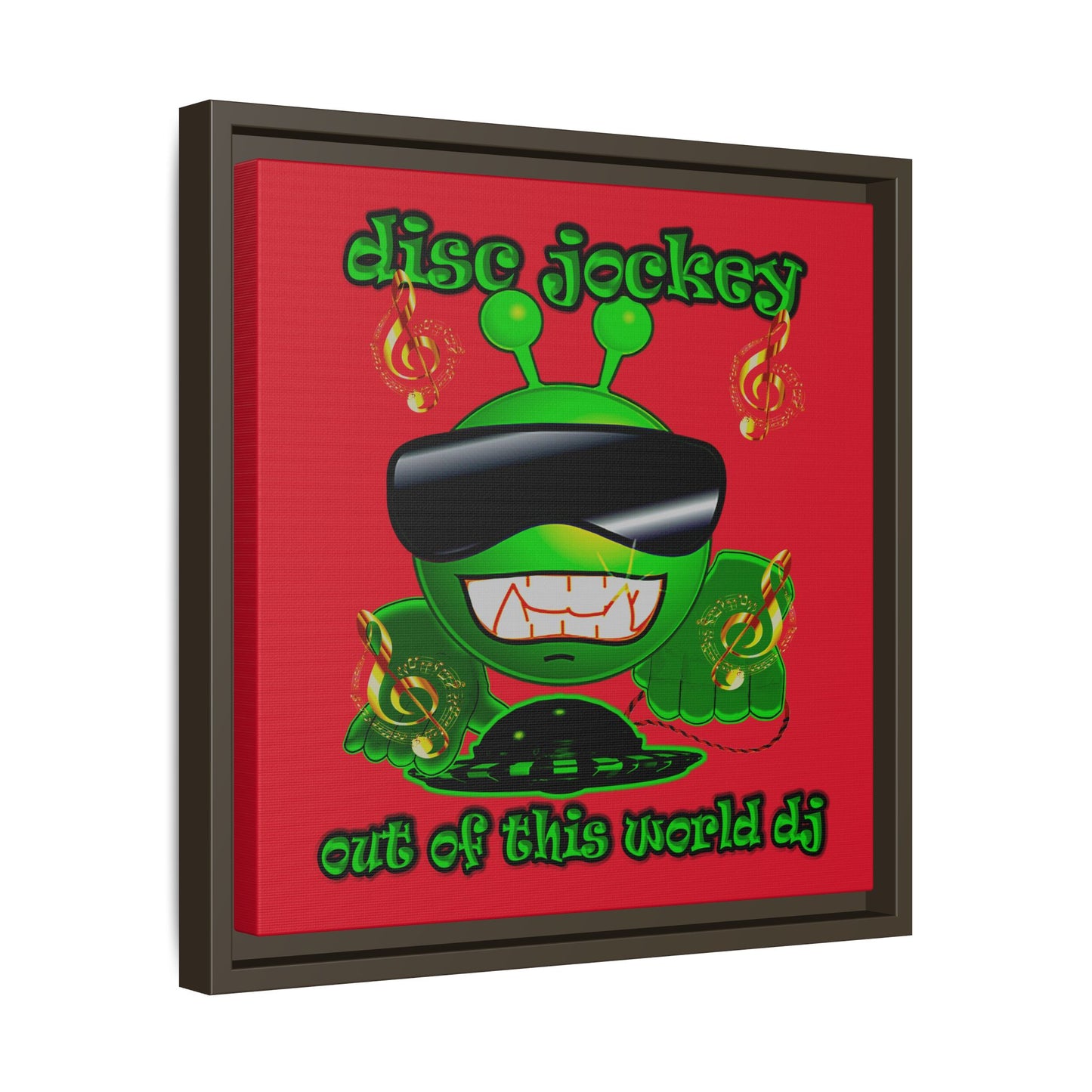 disc jockey - framed canvas art (dark red)