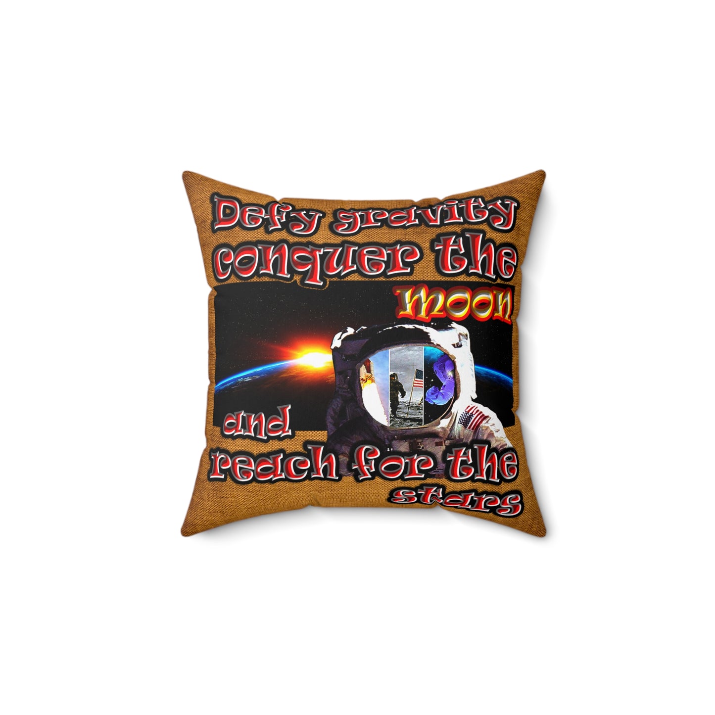 defy conquer reach - Spun Polyester Square Pillow - (dichromatic brown papyrus)