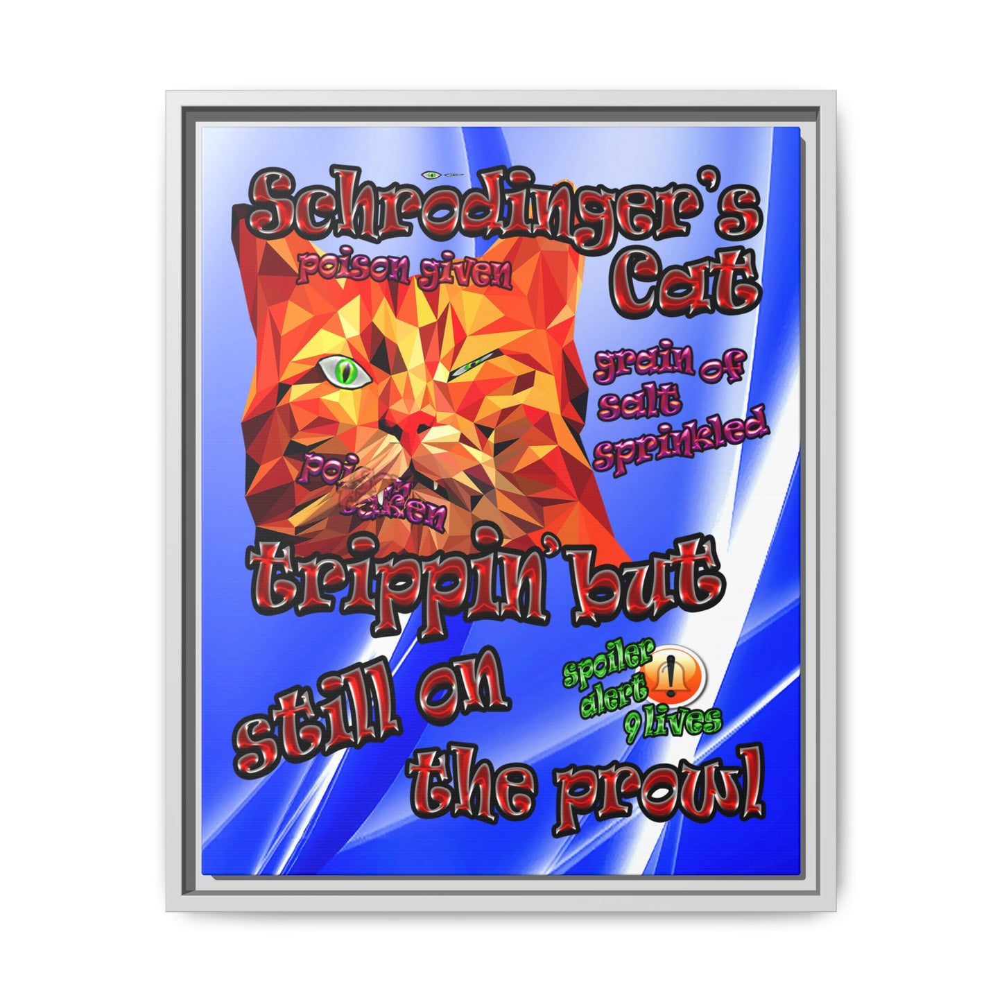 schrodinger's cat - framed canvas art (blue-white wave)