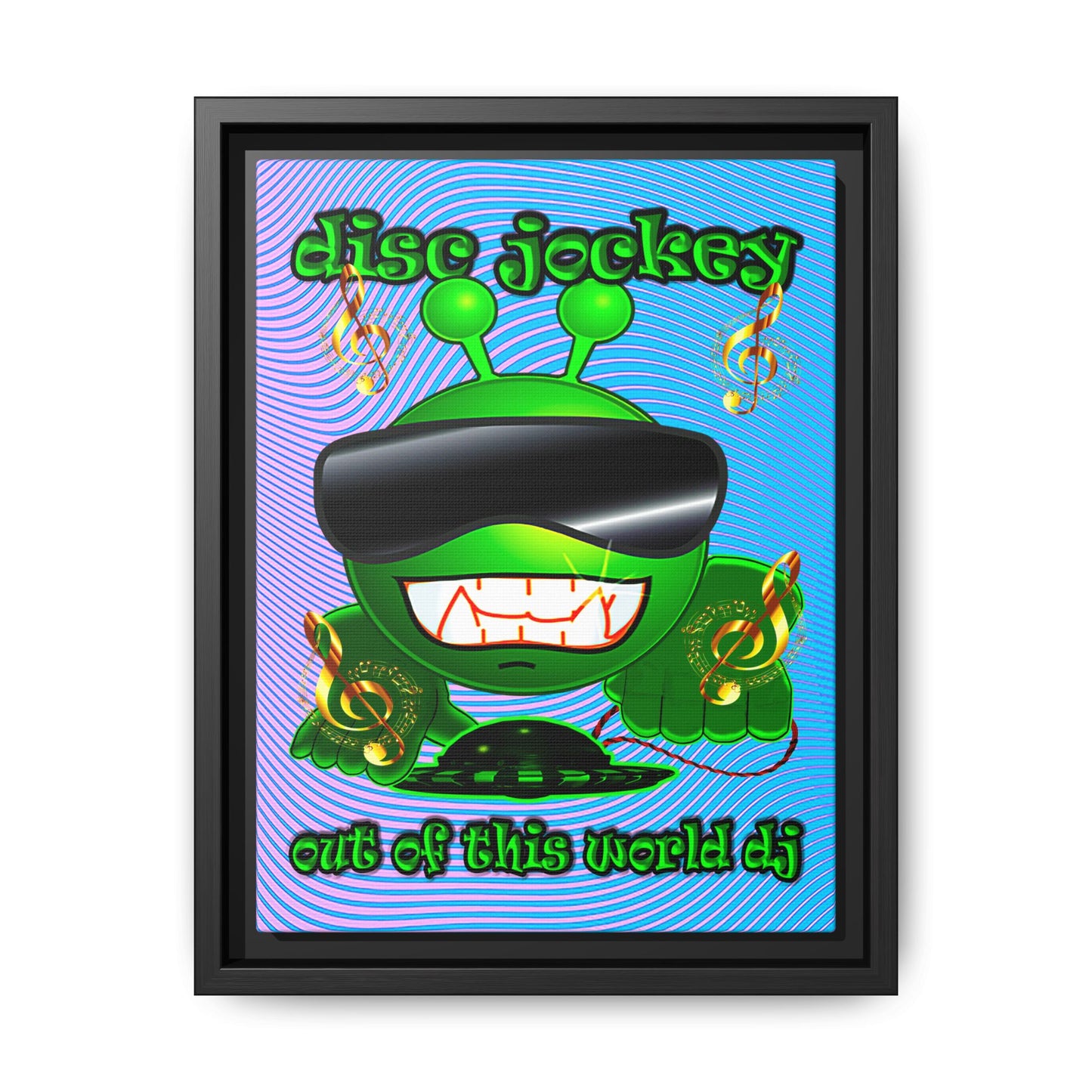 disc jockey - framed canvas art (light blue-purple wave)