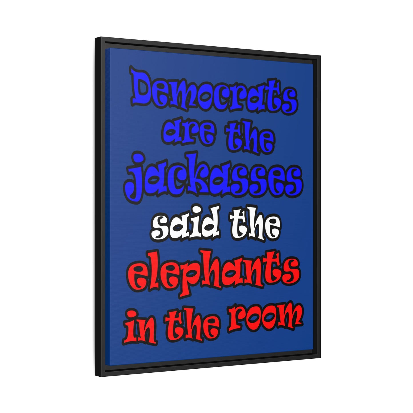 donkeys and elephants - framed canvas art (dark blue)