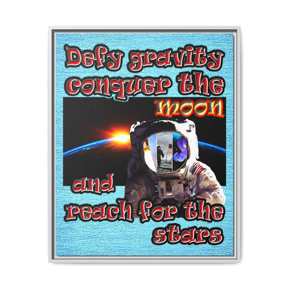 defy conquer reach - framed canvas art (faded blue)