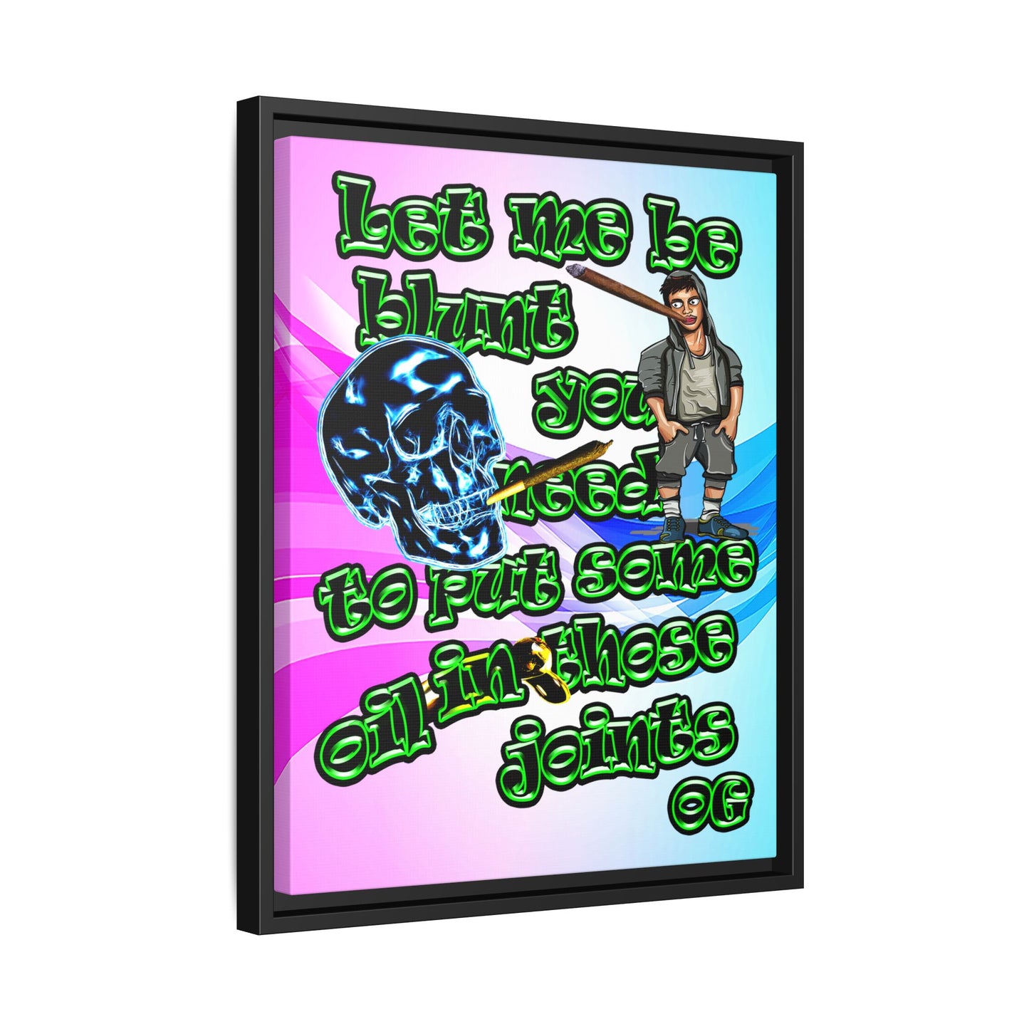 og - framed canvas art (light blue-pink wave)