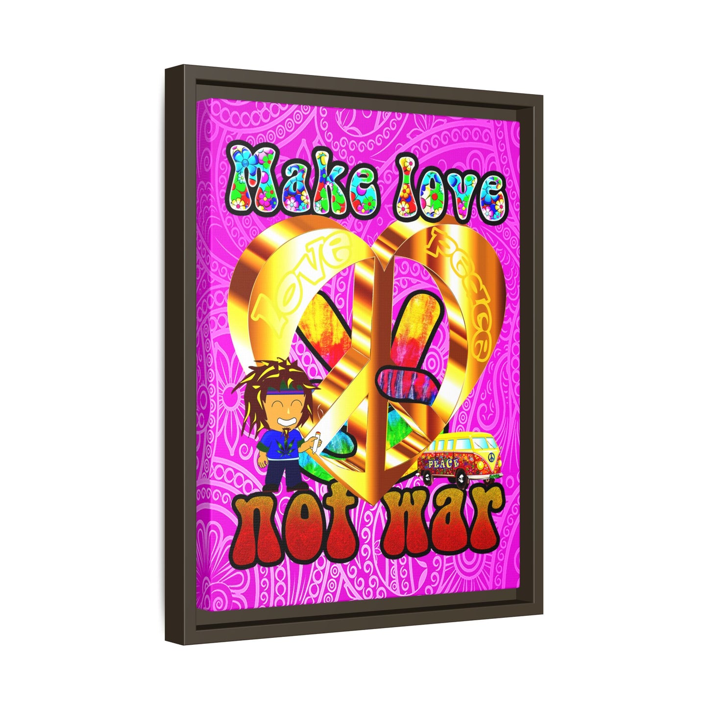 love peace - framed canvas art (pink swirl)