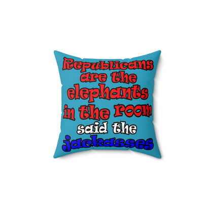 donkeys and elephants - Faux Suede Square Pillow - (turquoise)