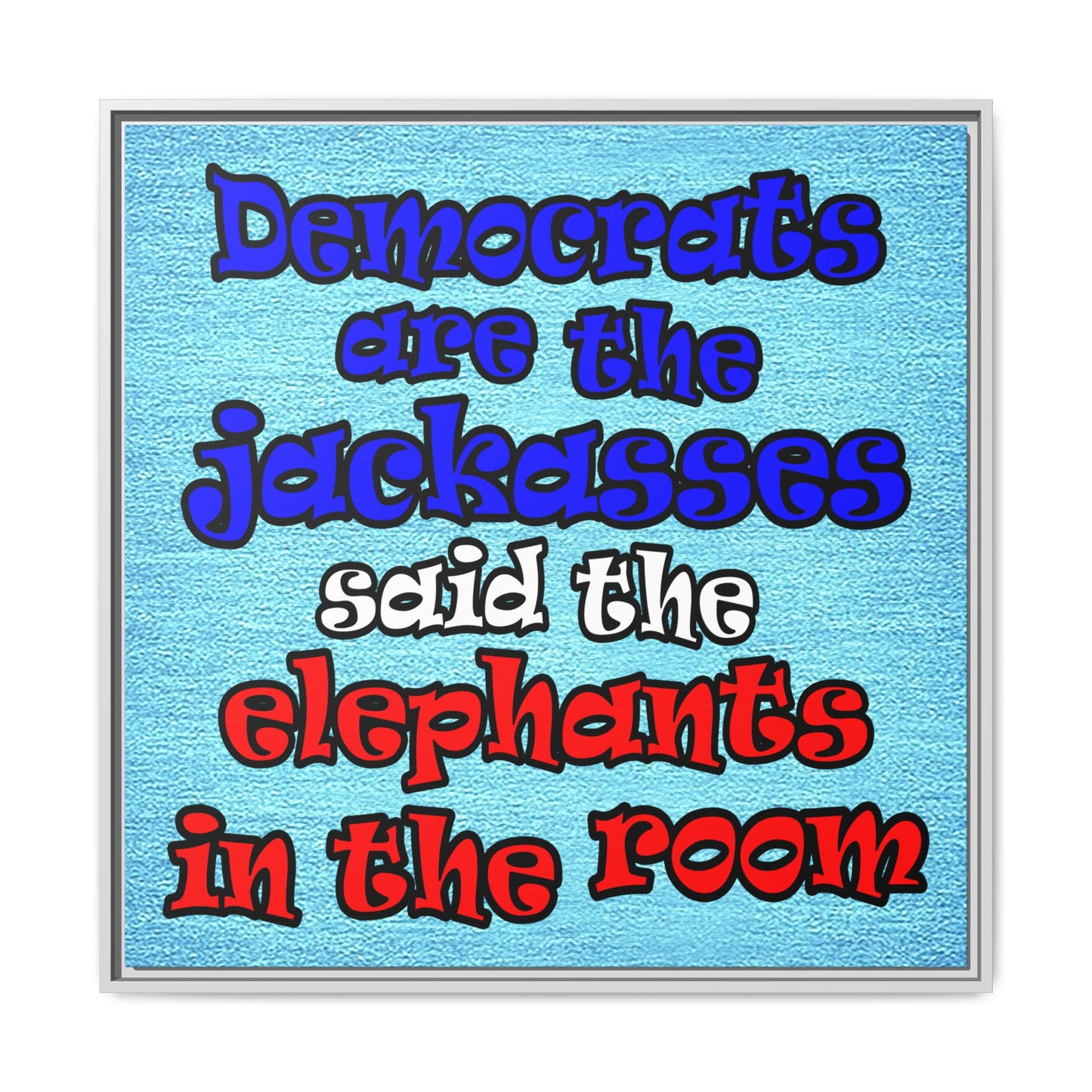 donkeys and elephants - framed canvas art (faded blue)