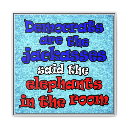 donkeys and elephants - framed canvas art (faded blue)