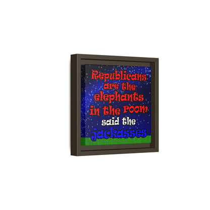 donkeys and elephants - framed canvas art ('snoops' background)