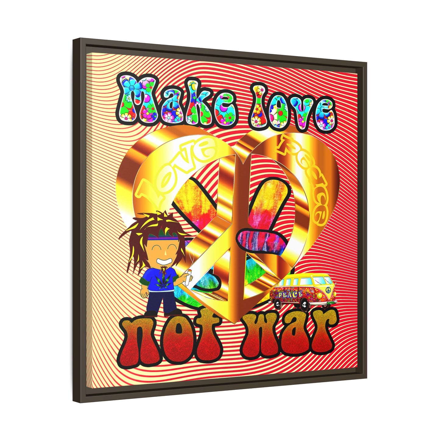 love peace - framed canvas art (yellow-orange wave)