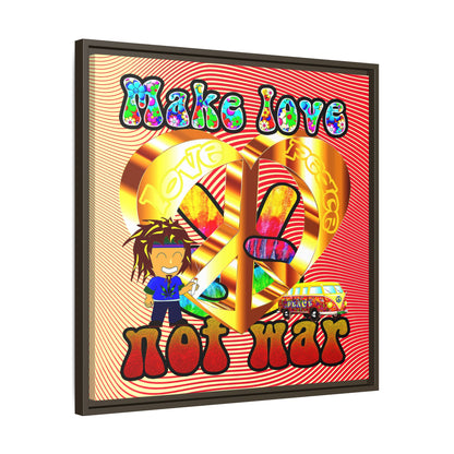 love peace - framed canvas art (yellow-orange wave)