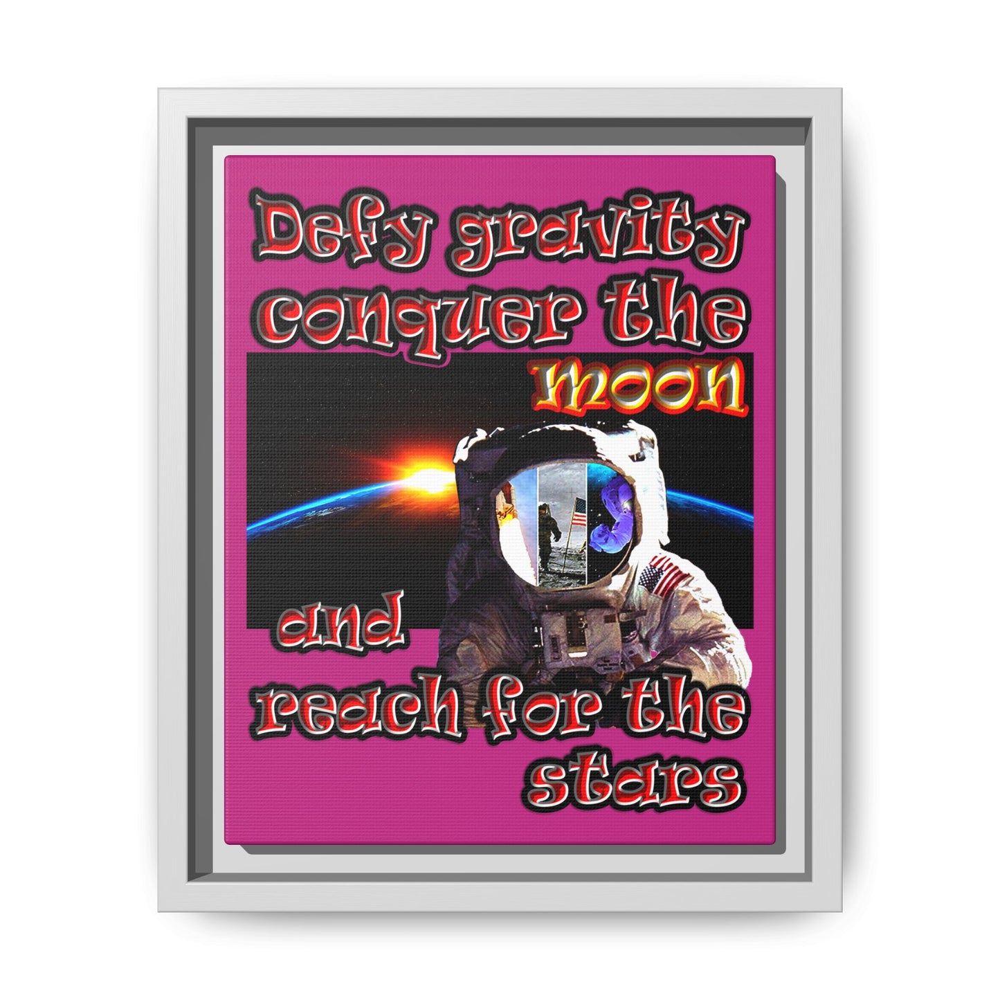 defy conquer reach - framed canvas art (pink)
