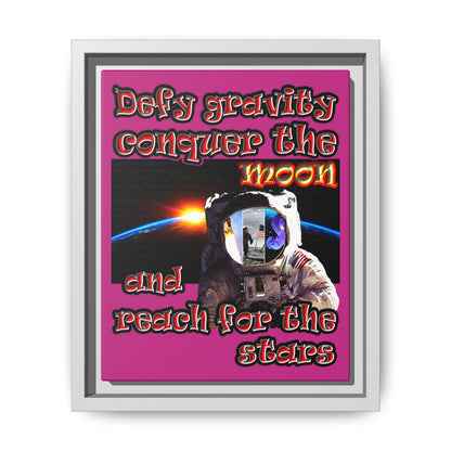 defy conquer reach - framed canvas art (pink)