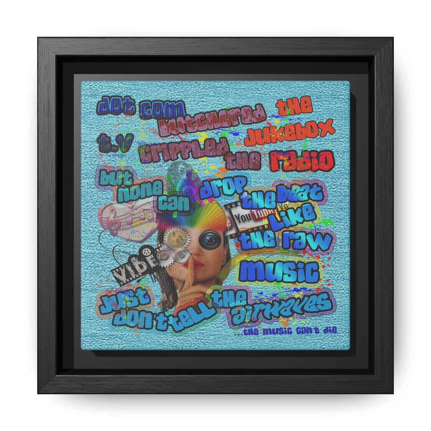 drop the beat - framed canvas art (faded blue)