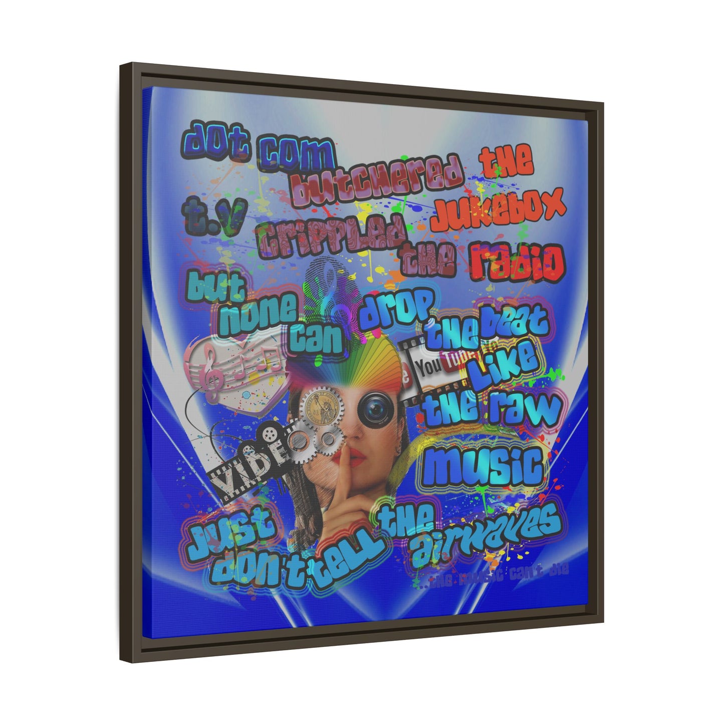 drop the beat - framed canvas art (blue-white wave)
