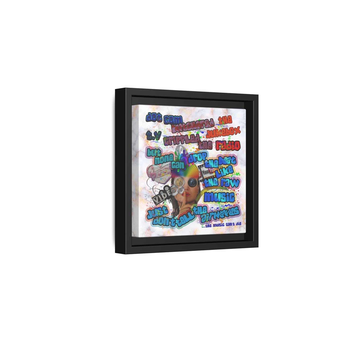 drop the beat - framed canvas art (white marble)