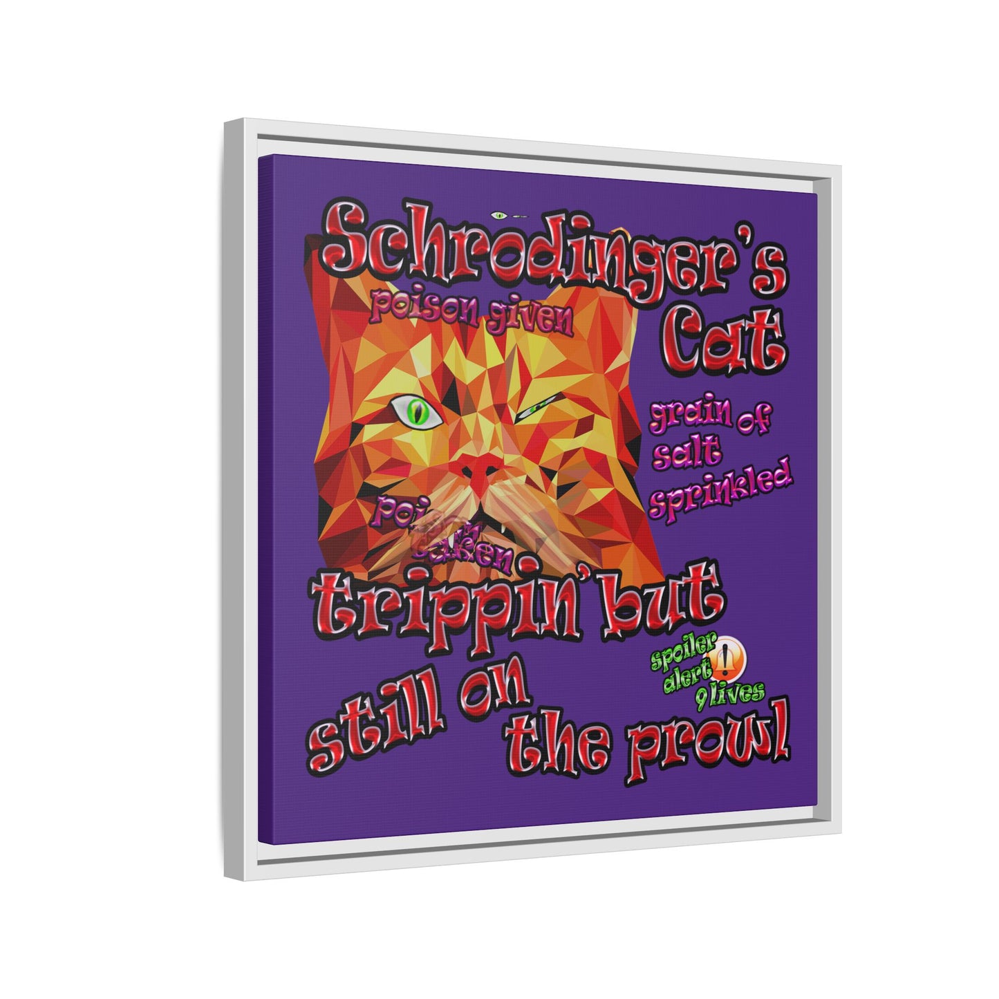schrodinger's cat - framed canvas art (purple)