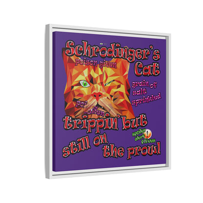 schrodinger's cat - framed canvas art (purple)
