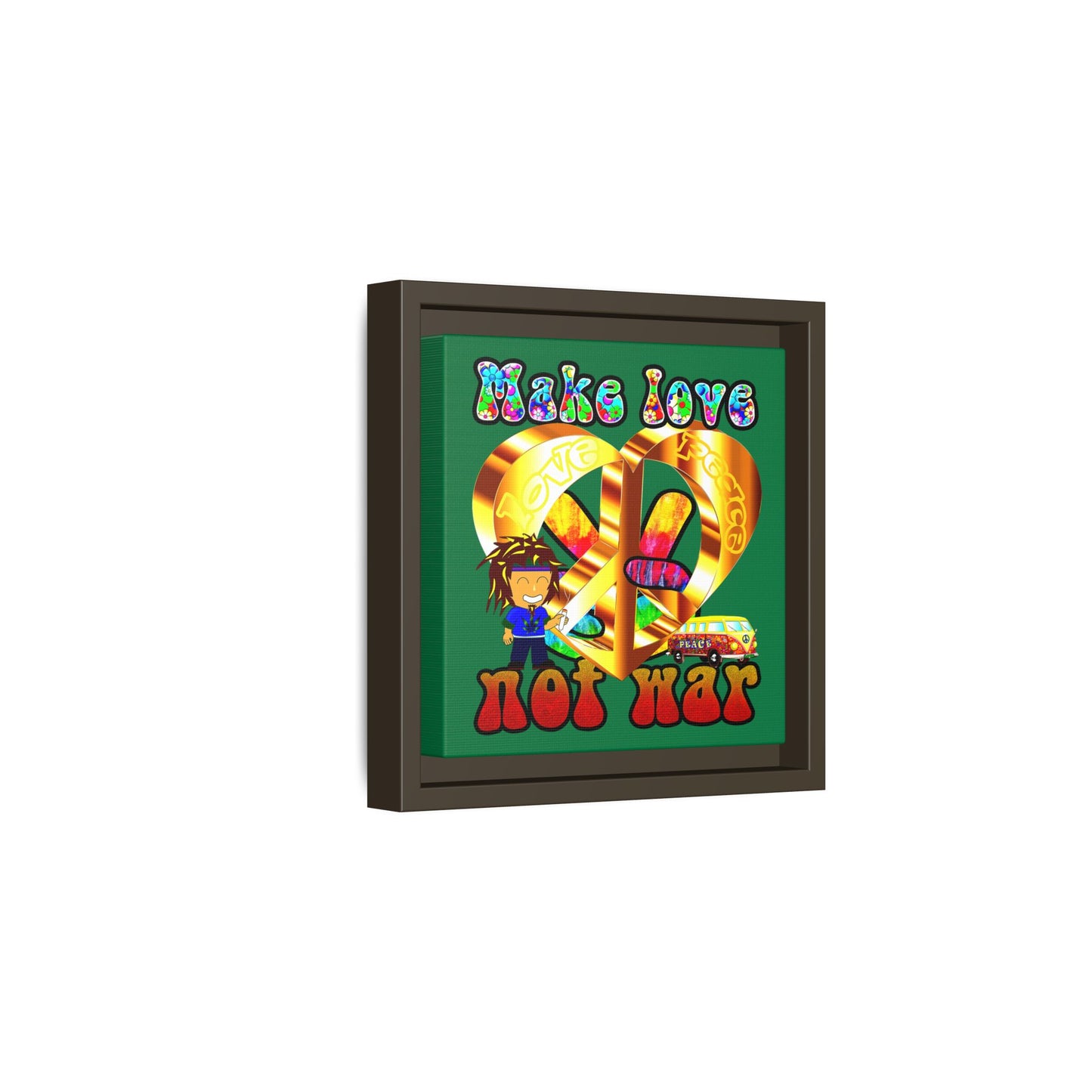 love peace - framed canvas art (dark green)