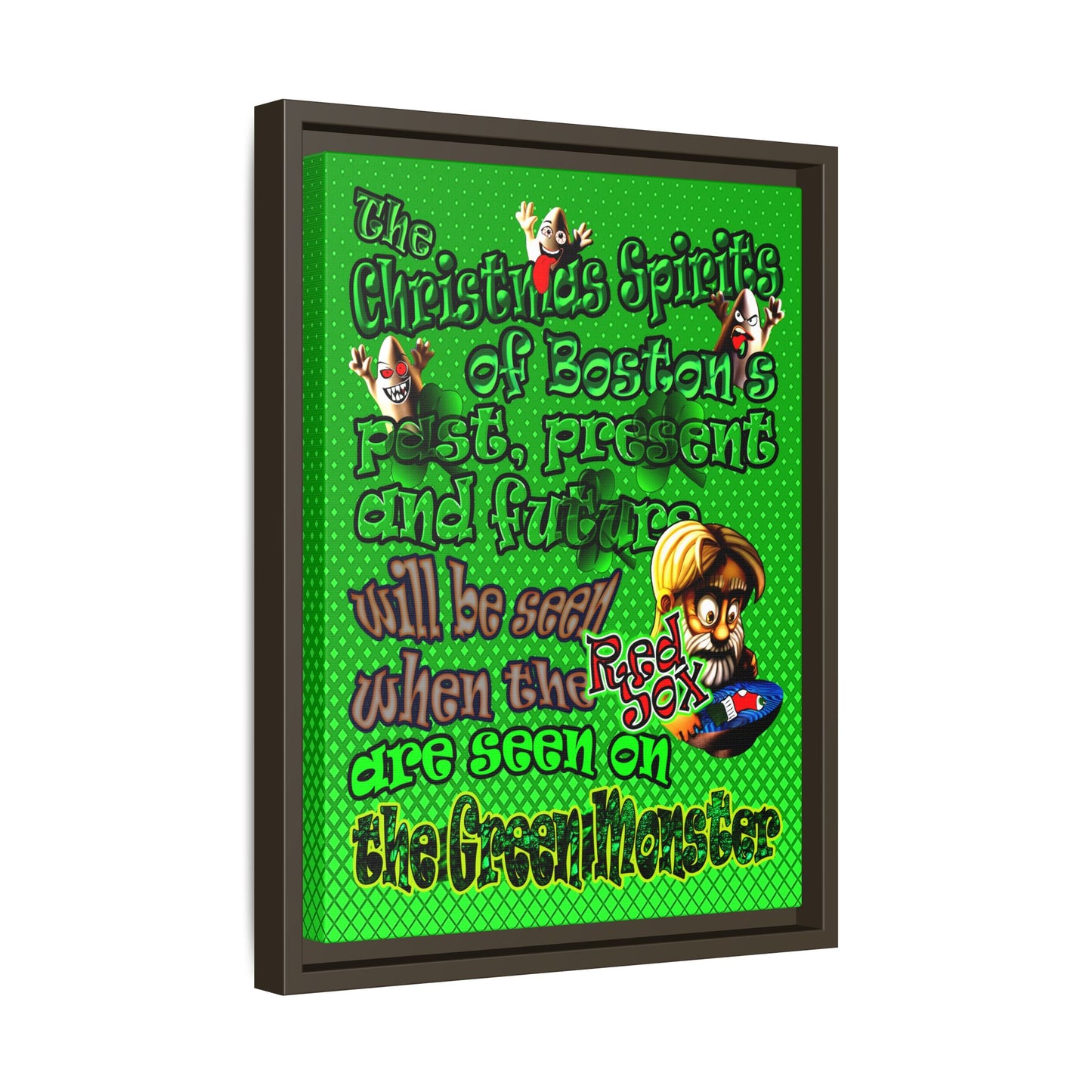 christmas spirits of boston - framed canvas art (logo green)