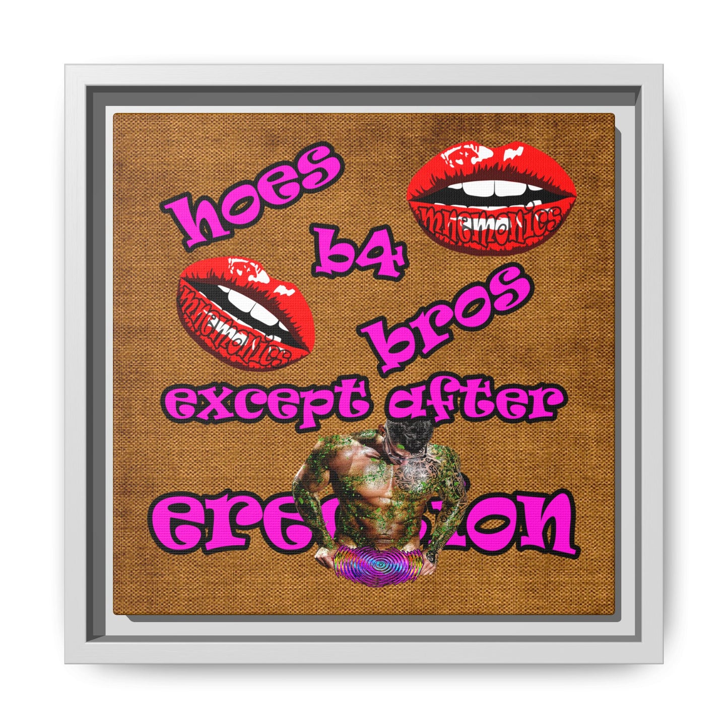 hoes b4 bros - framed canvas art (brown papyrus)