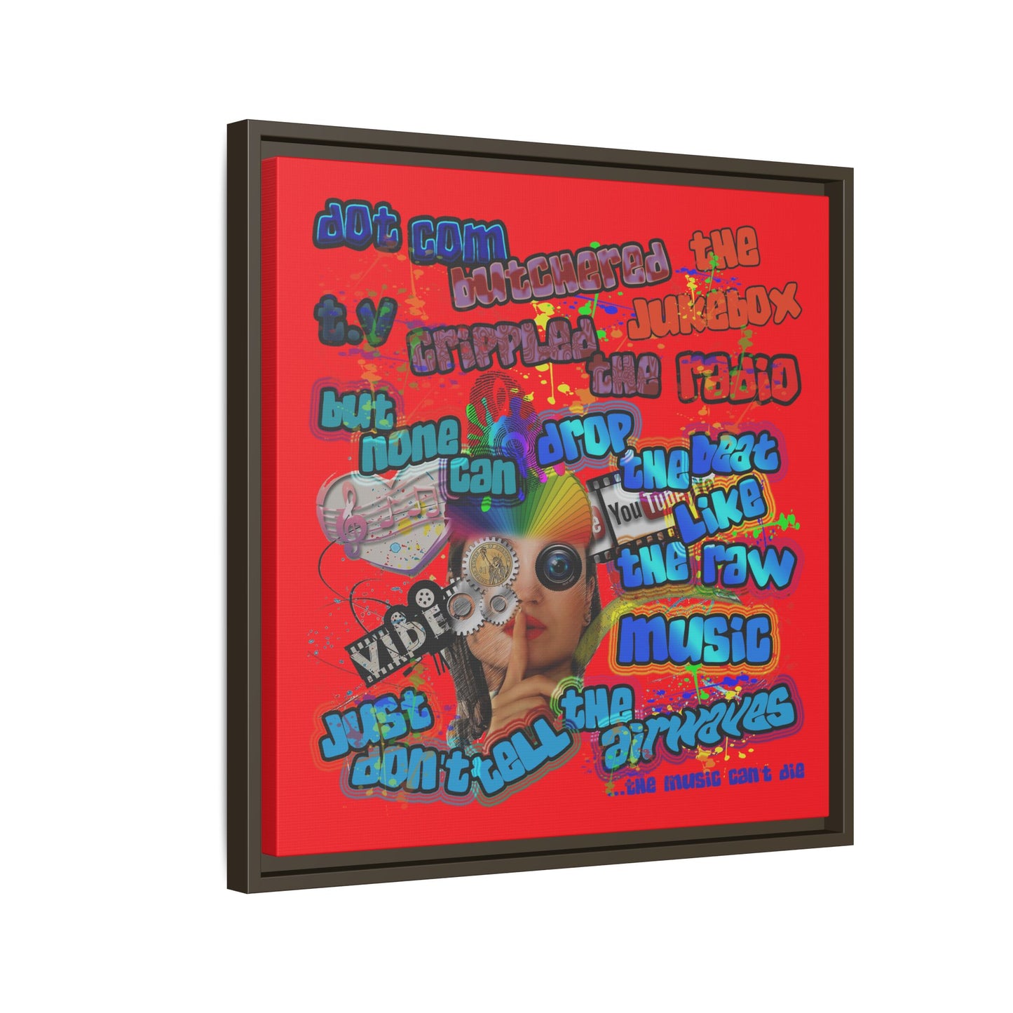drop the beat - framed canvas art (red)