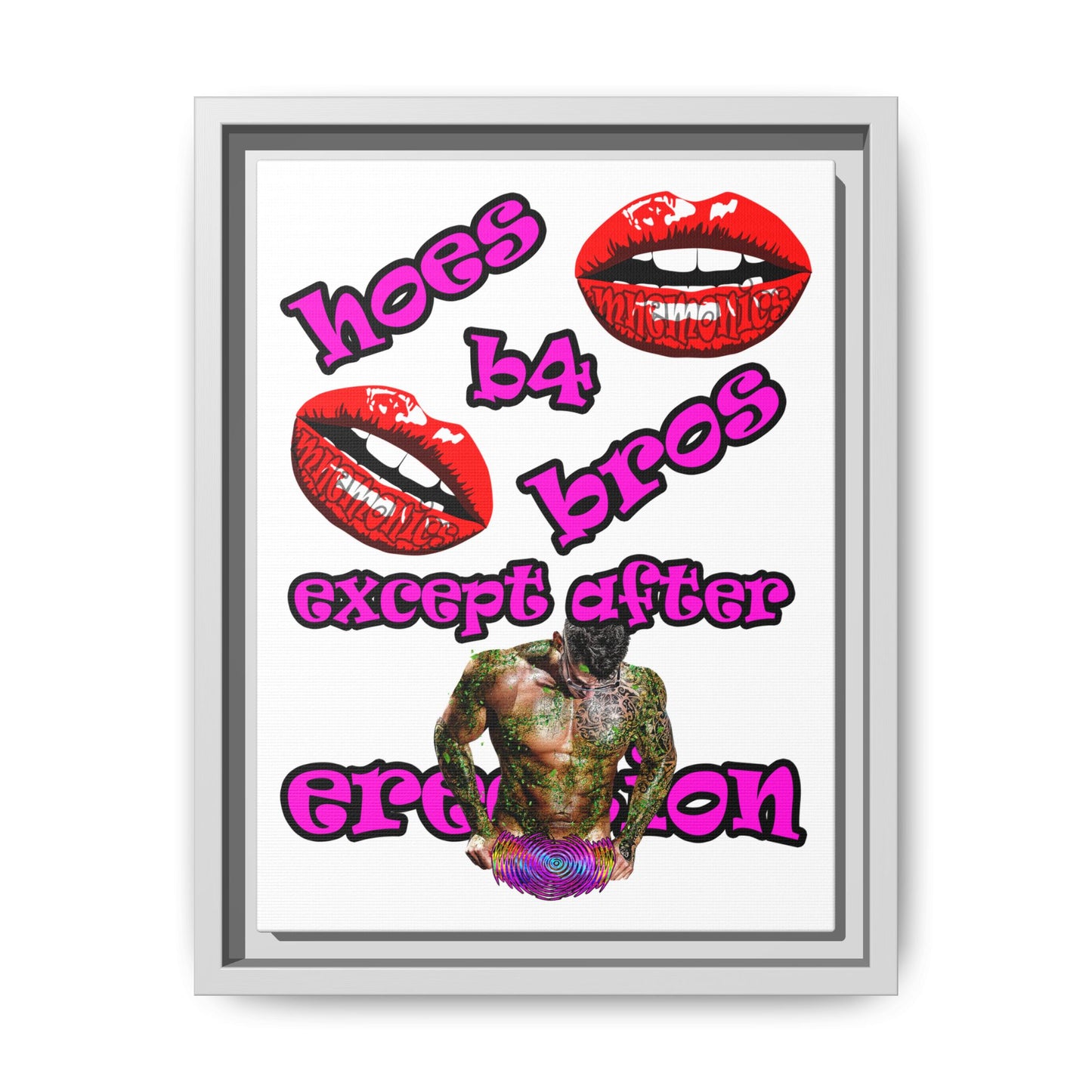 hoes b4 bros - framed canvas art (white)