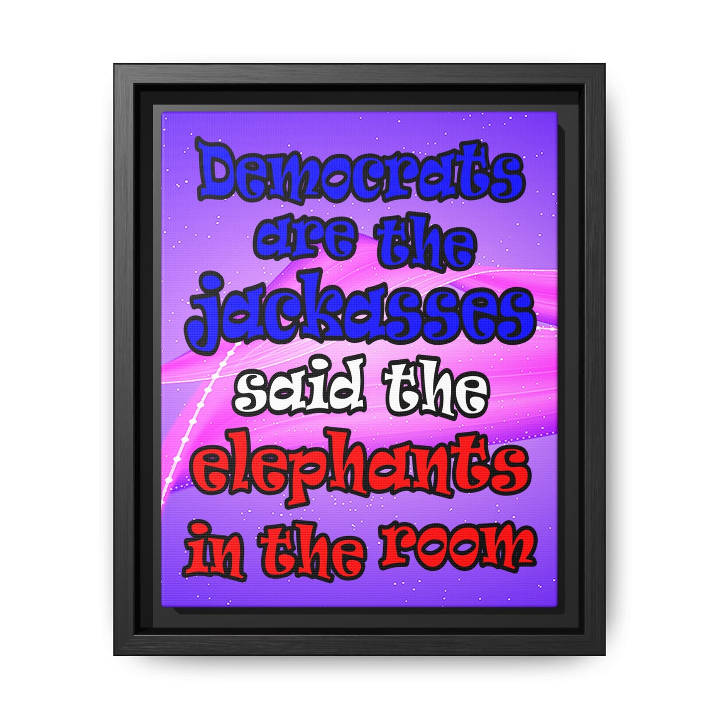 donkeys and elephants - framed canvas art (purple-pink wave)