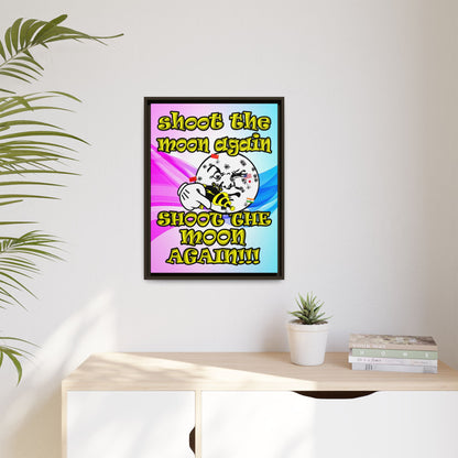 shoot the moon again - framed canvas art (light blue-pink wave)