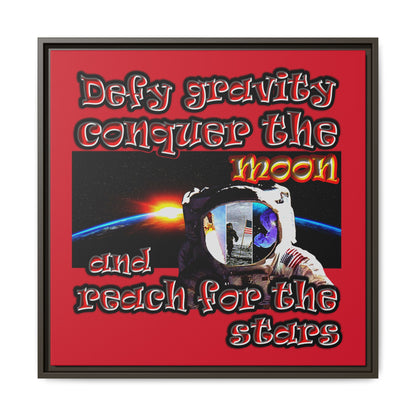 defy conquer reach - framed canvas art (dark red)