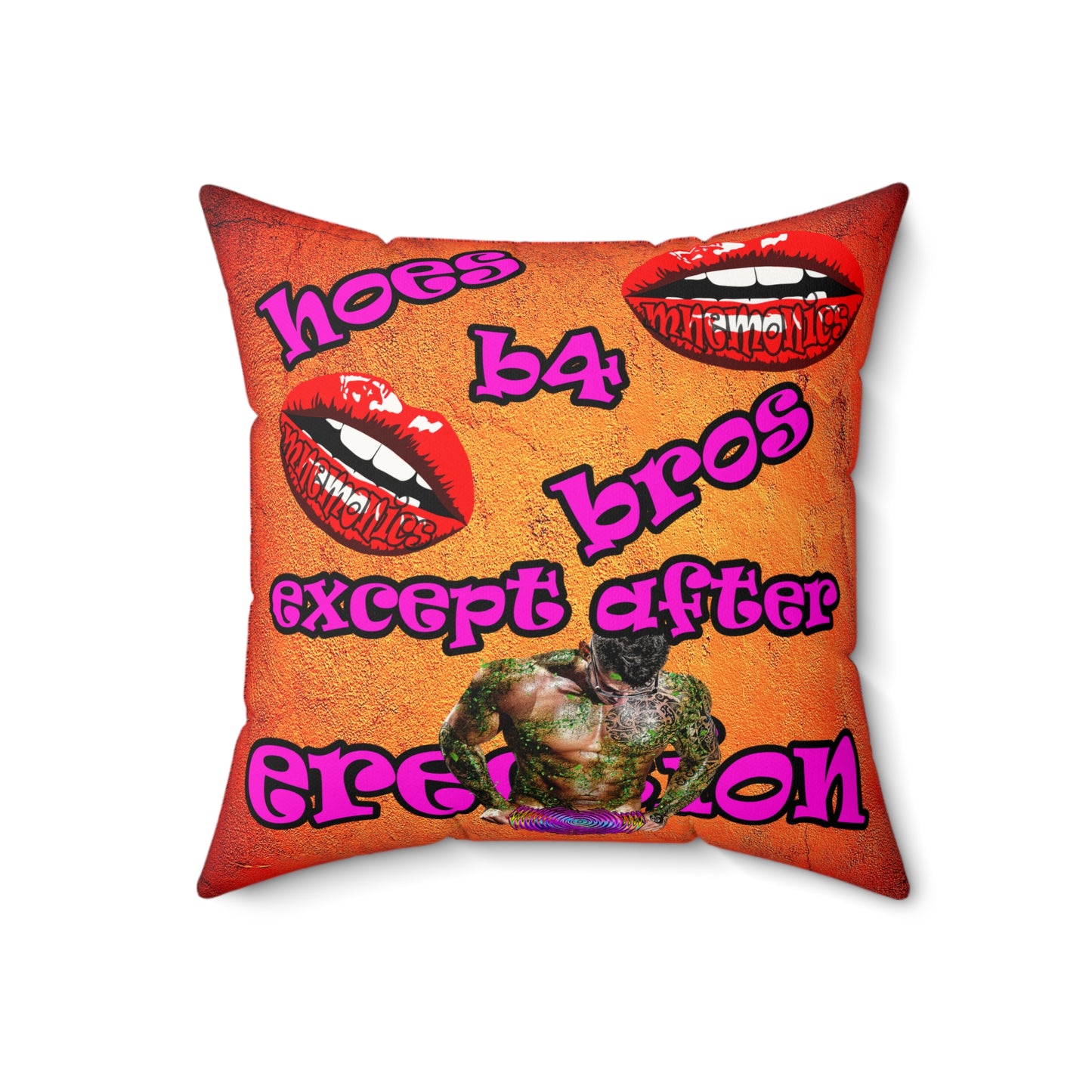 hoes b4 bros - Faux Suede Square Pillow - (burnt orange)