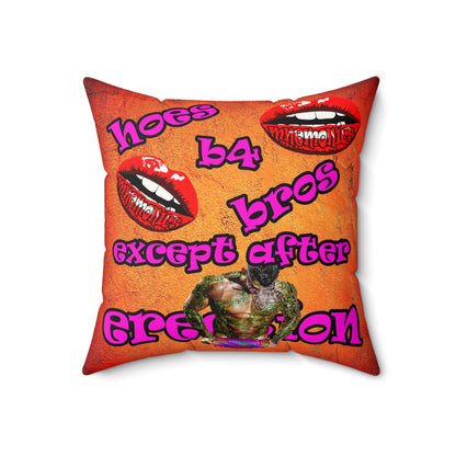 hoes b4 bros - Faux Suede Square Pillow - (burnt orange)