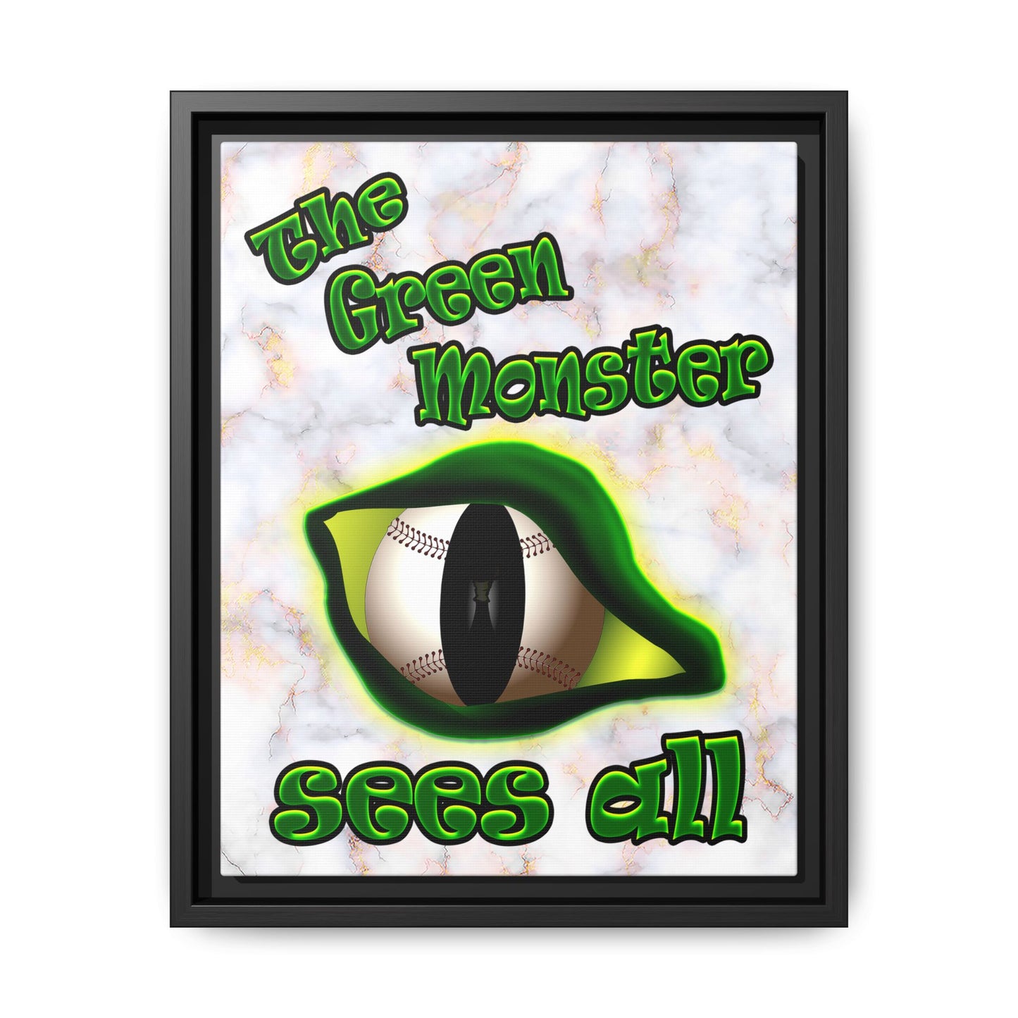green monster - framed canvas art (white marble)