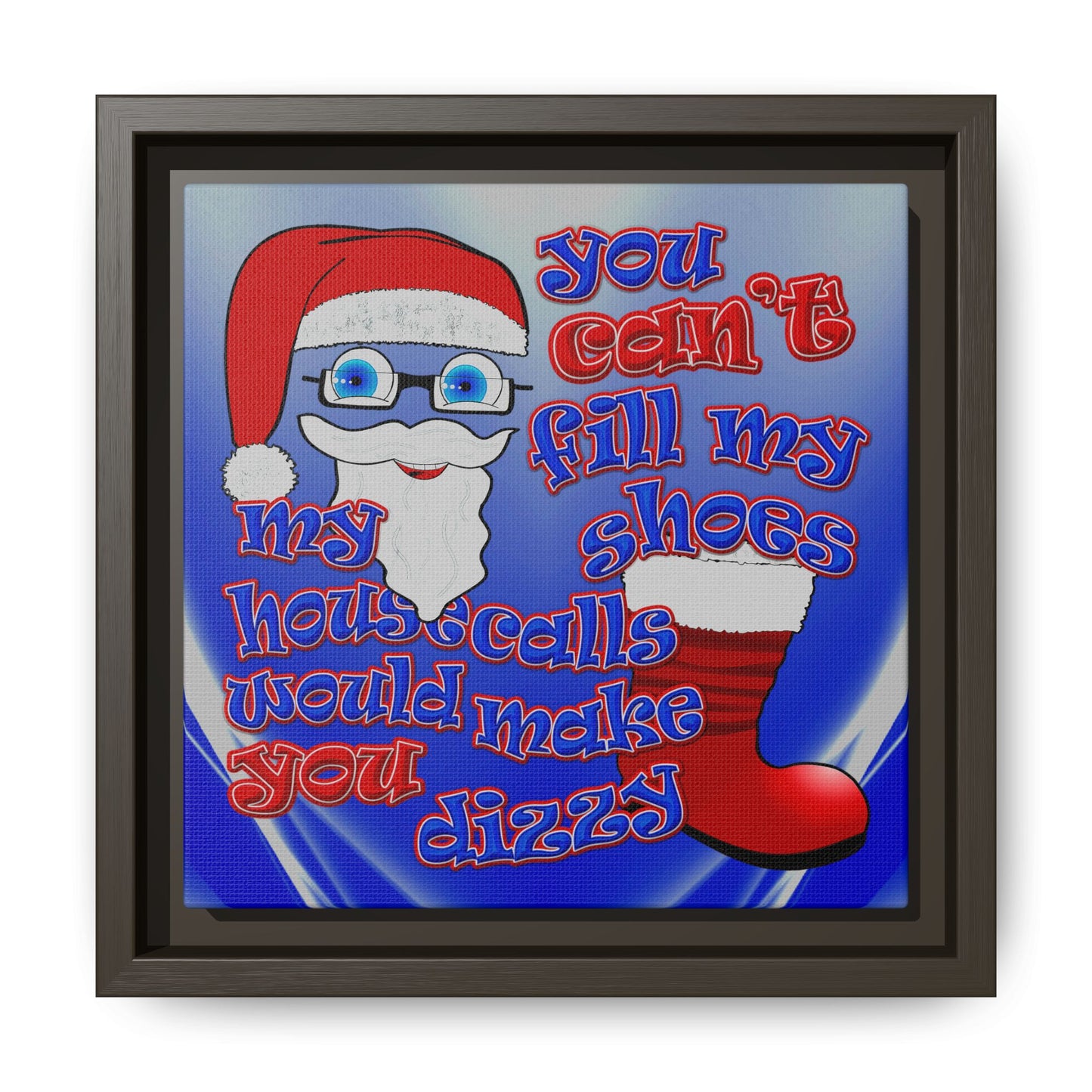 santa's shoes - framed canvas art (blue-white wave)