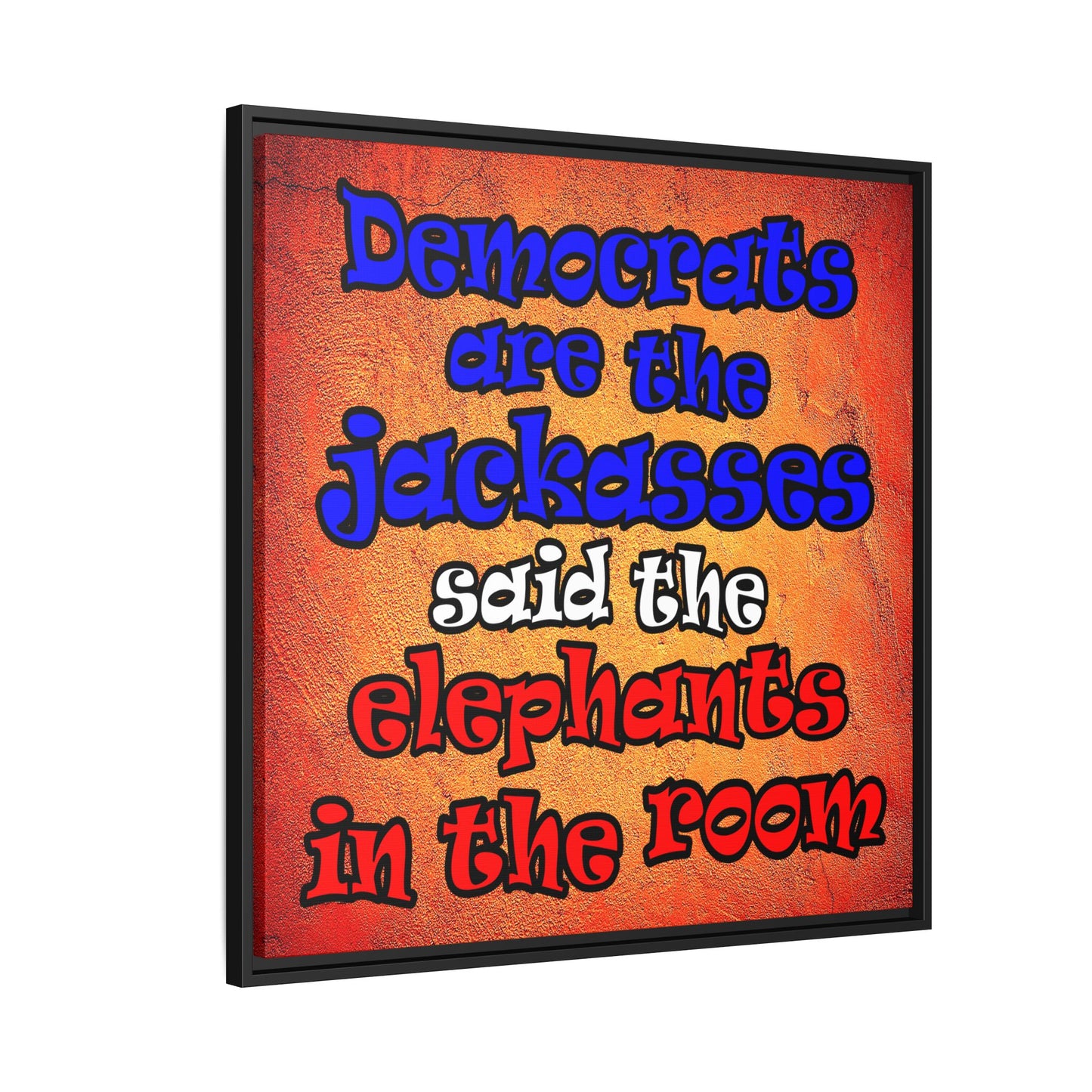 donkeys and elephants - framed canvas art (burnt orange)