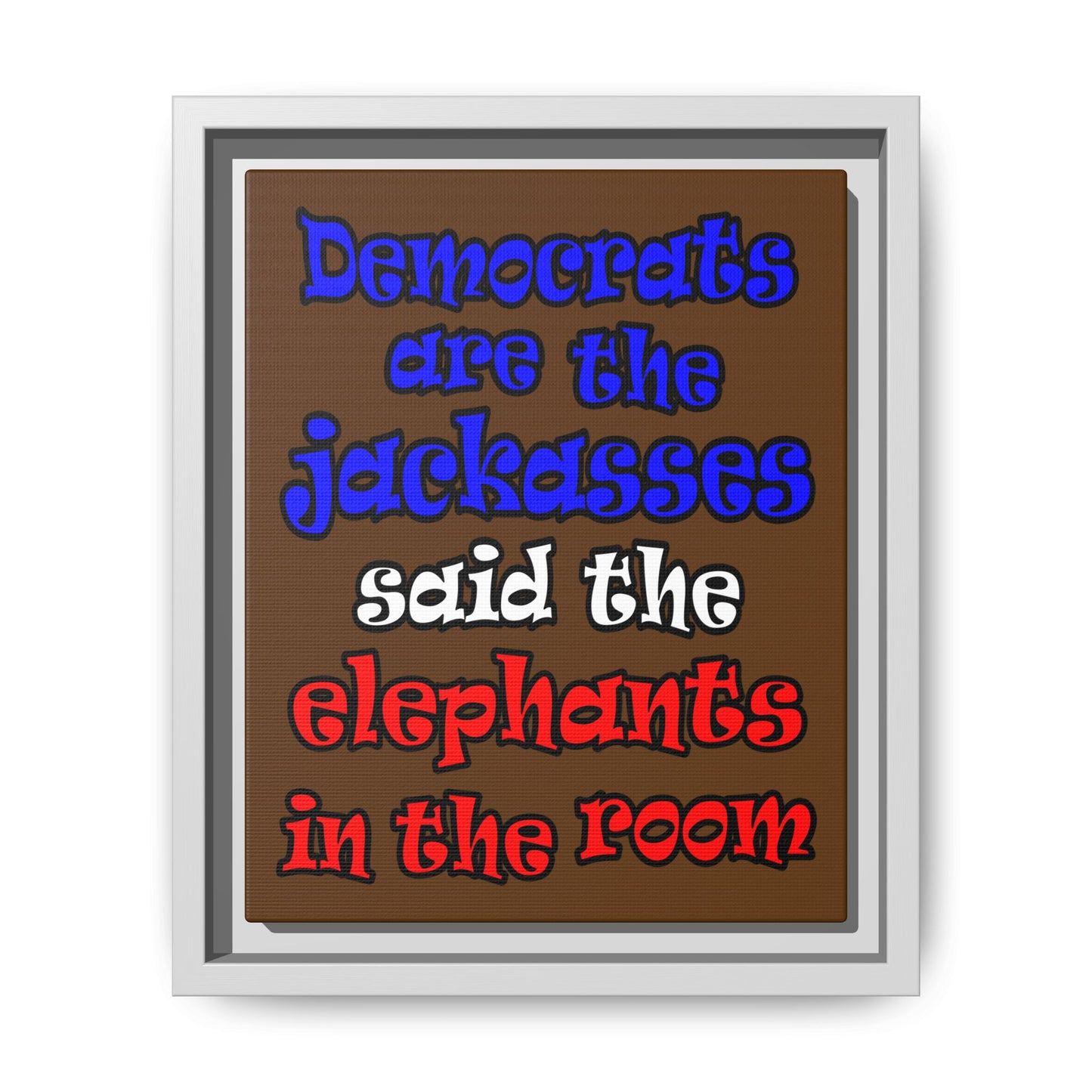 donkeys and elephants - framed canvas art (brown)