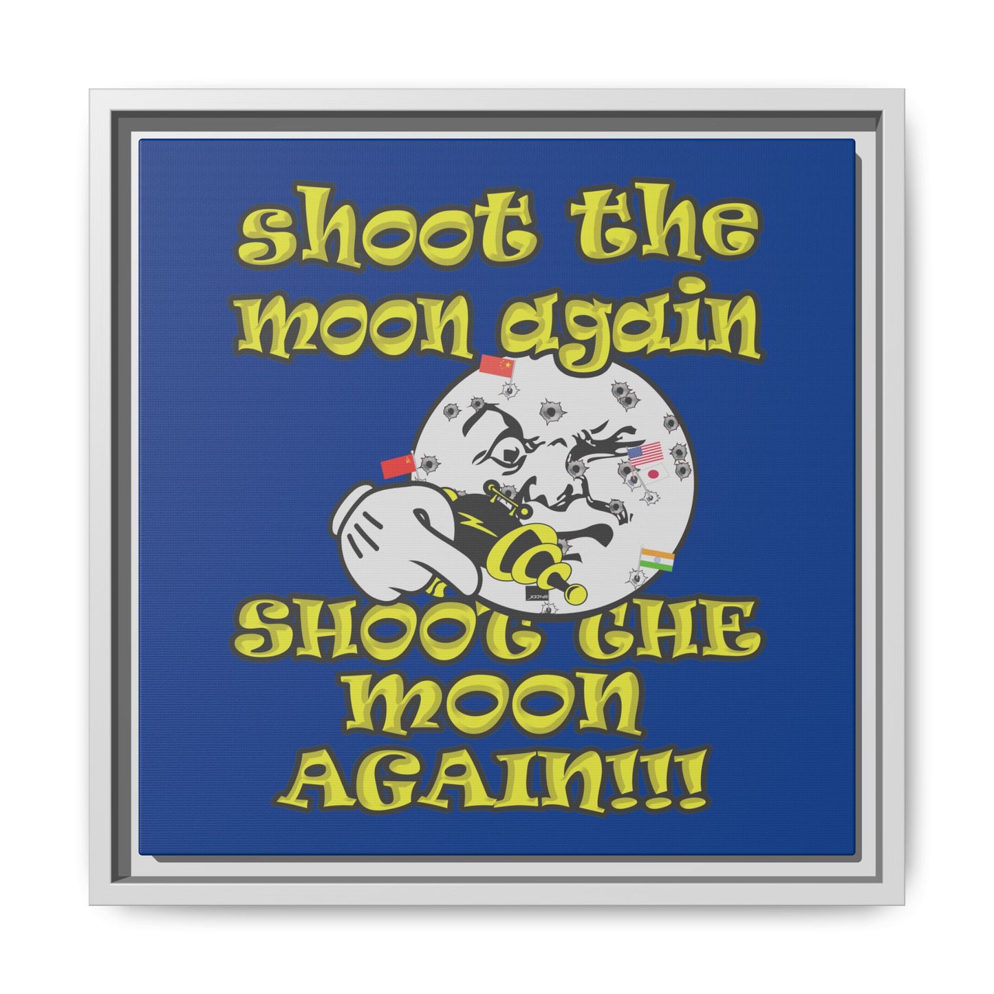 shoot the moon again - framed canvas art (dark blue)