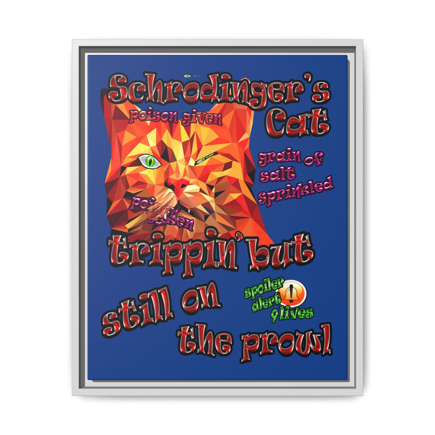 schrodinger's cat - framed canvas art (dark blue)