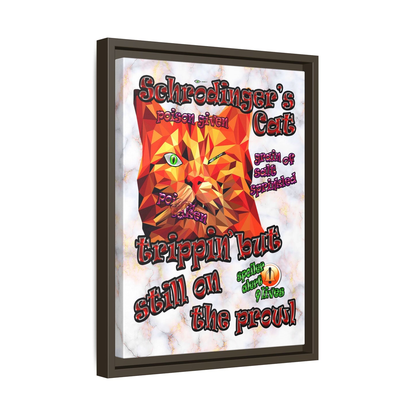 schrodinger's cat - framed canvas art (white marble)