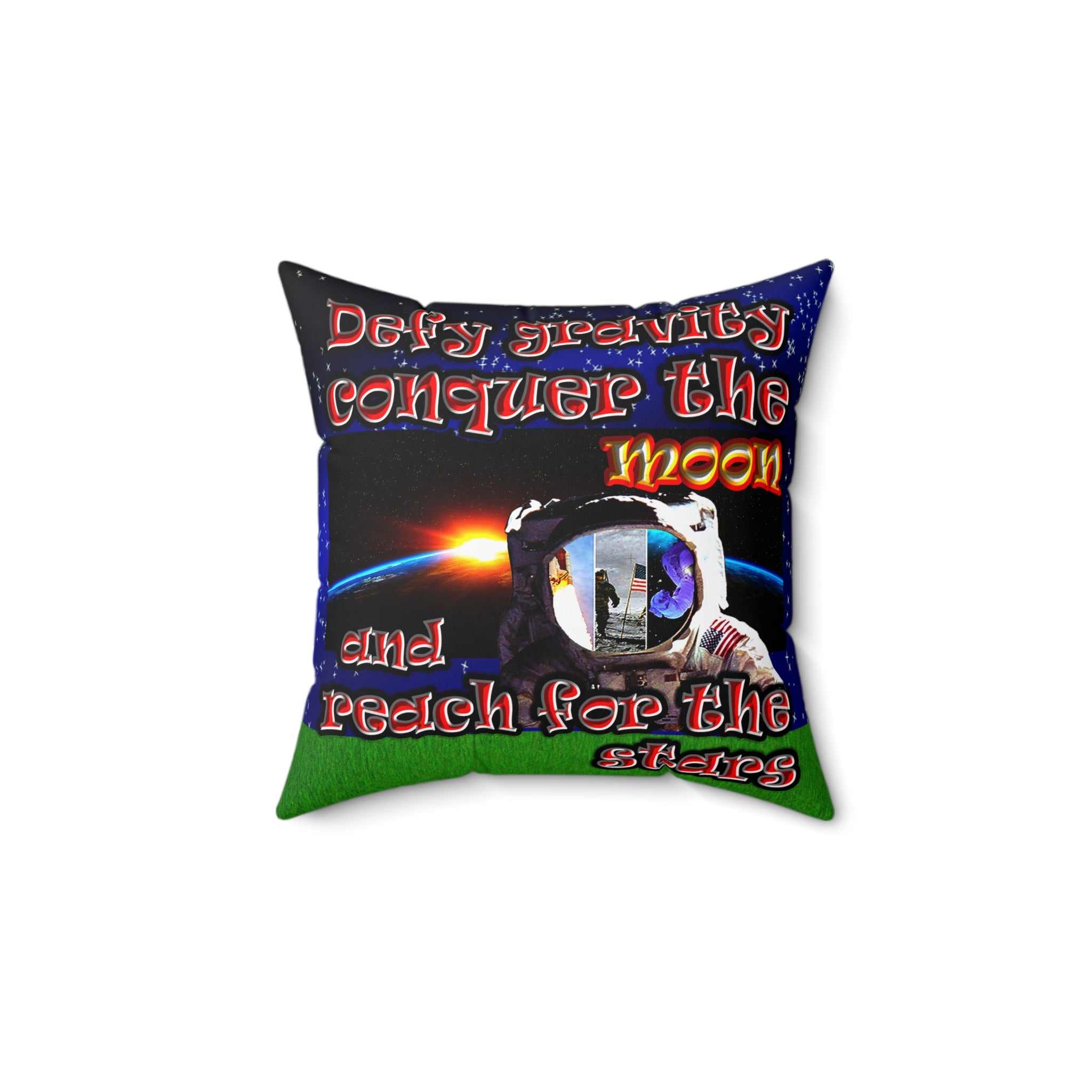 defy conquer reach - Spun Polyester Square Pillow - ('snoops' background)