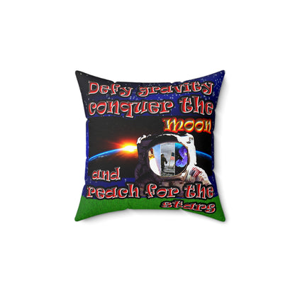 defy conquer reach - Spun Polyester Square Pillow - ('snoops' background)