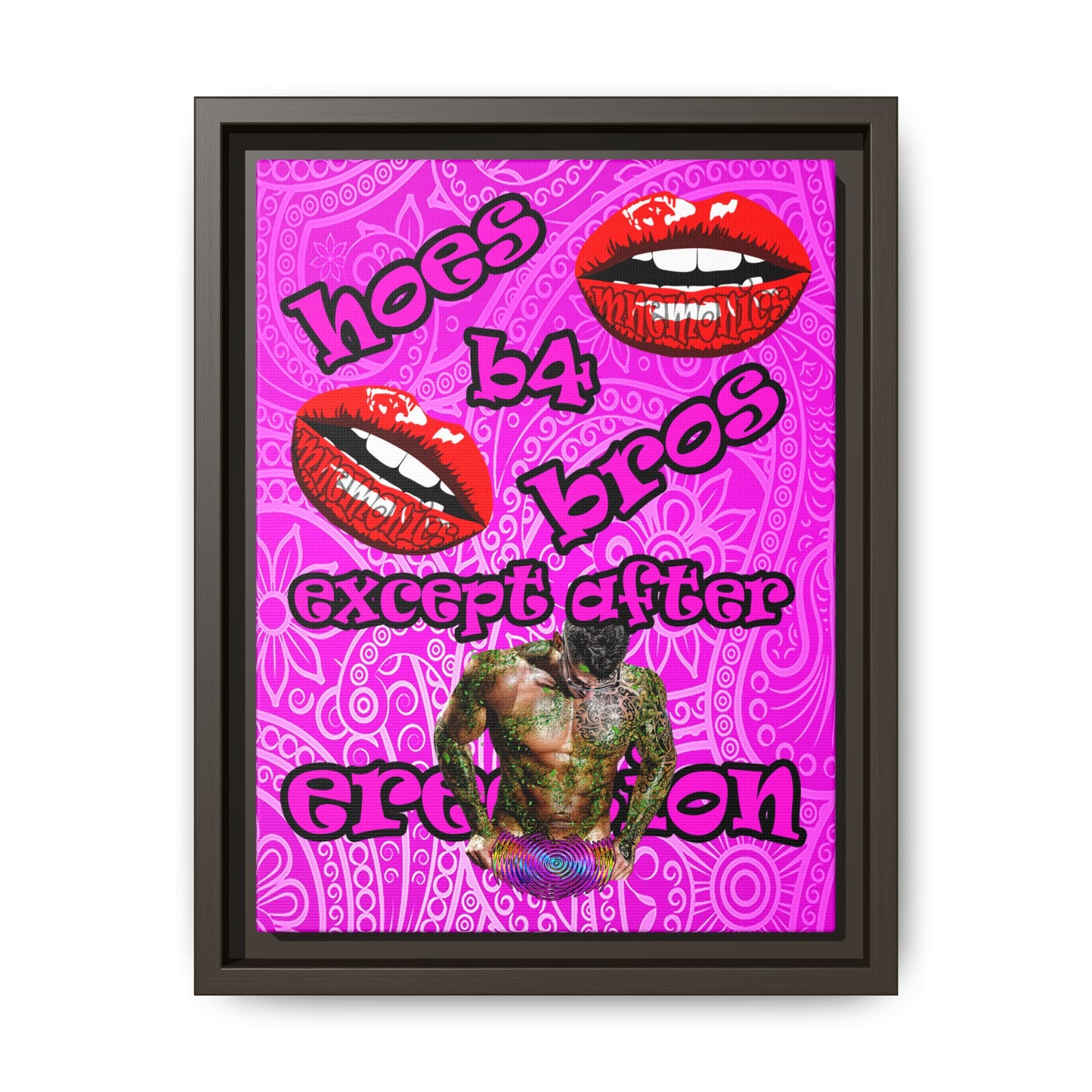 hoes b4 bros - framed canvas art (pink swirl)