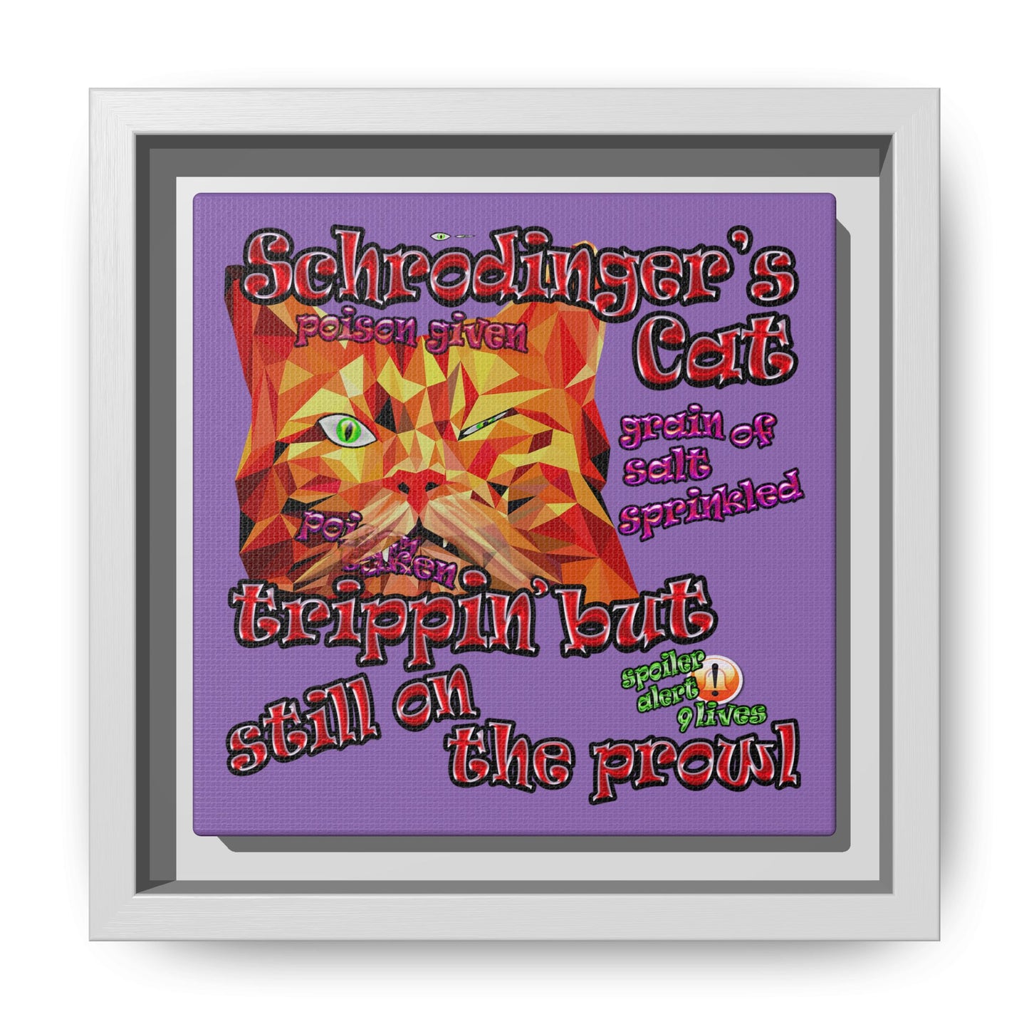 schrodinger's cat - framed canvas art (light purple)