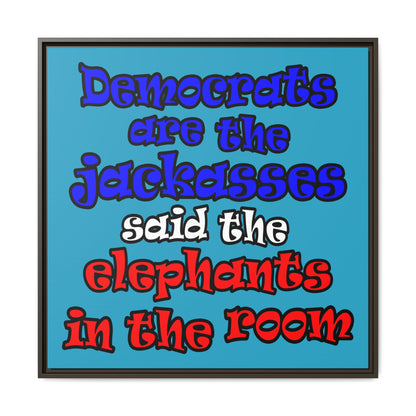 donkeys and elephants - framed canvas art (turquoise)