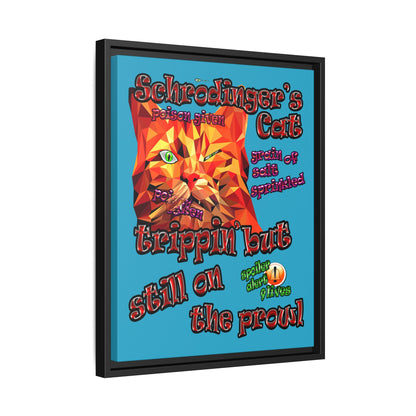 schrodinger's cat - framed canvas art (turquoise)