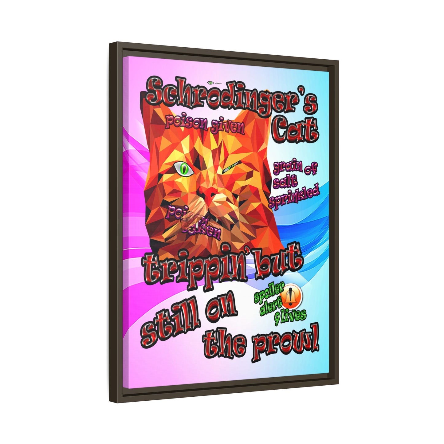 schrodinger's cat - framed canvas art (light blue-pink wave)