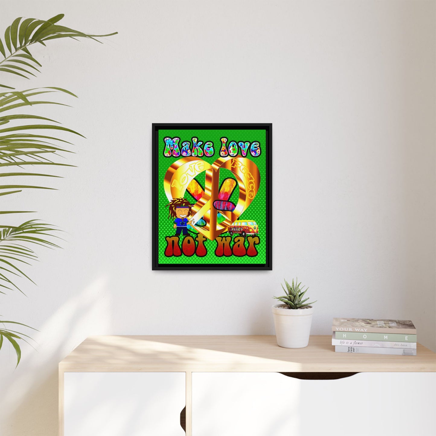 love peace - framed canvas art (logo green)