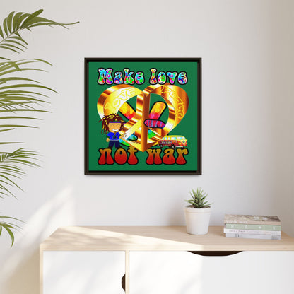 love peace - framed canvas art (dark green)