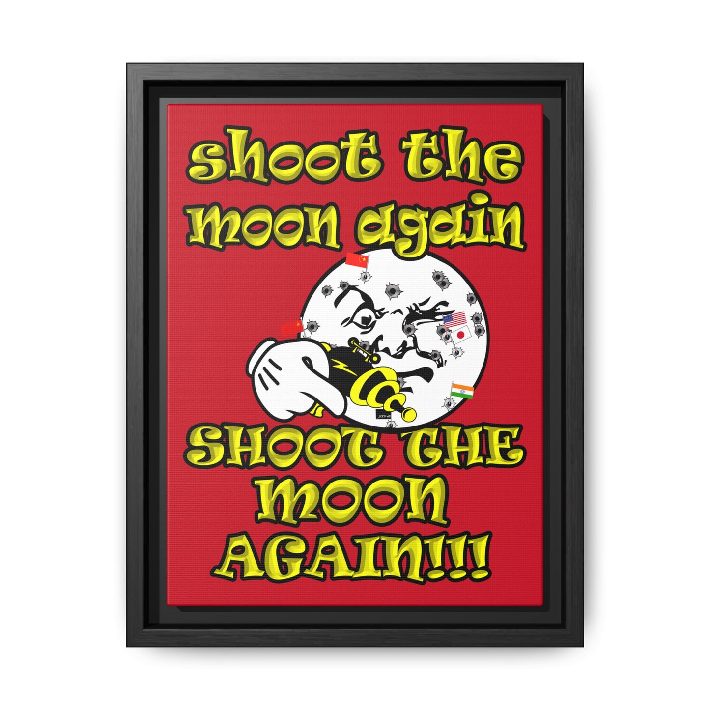 shoot the moon again - framed canvas art (dark red)